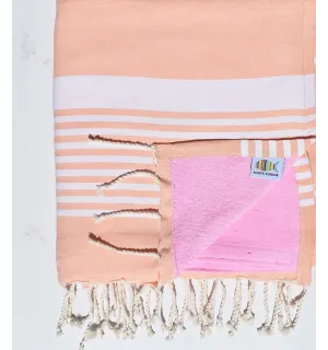 fouta arthur doublée éponge péche et rose