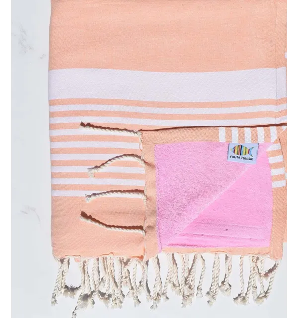 fouta arthur doublée éponge péche et rose 