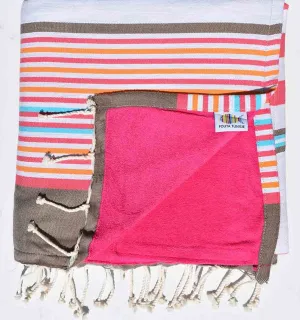 fouta doublée éponge fushia , rose,beige corindon,gris,orange,bleu