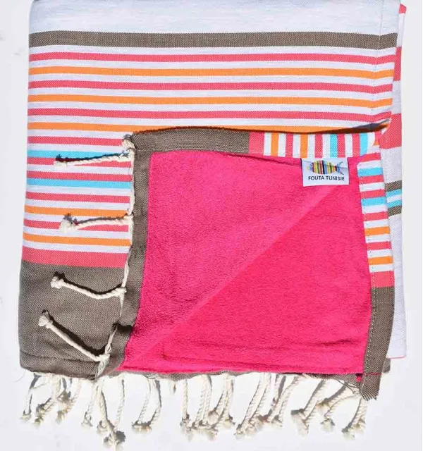 fouta doublée éponge fushia , rose,beige corindon,gris,orange,bleu 