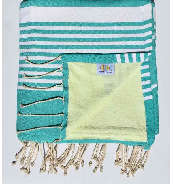 fouta doublée éponge vert menthe ,vert lime 