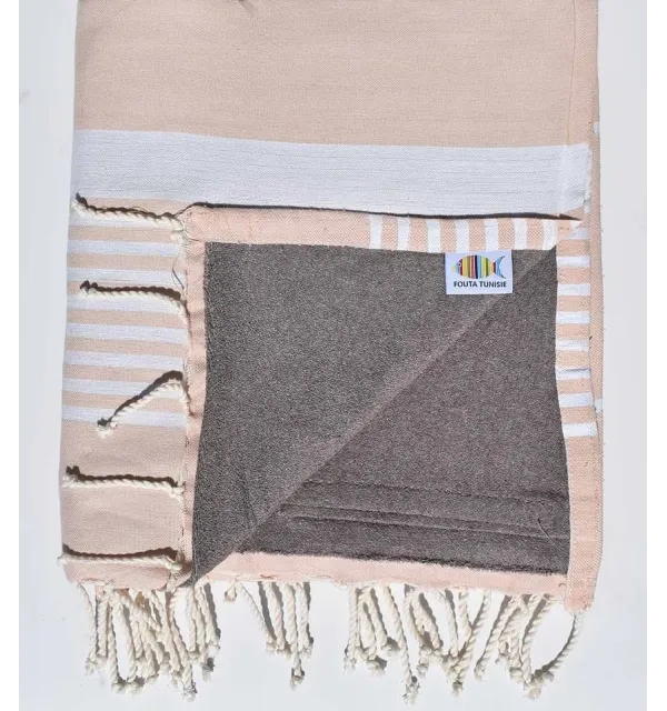 fouta arthur doublée éponge beige rosé et taupe 