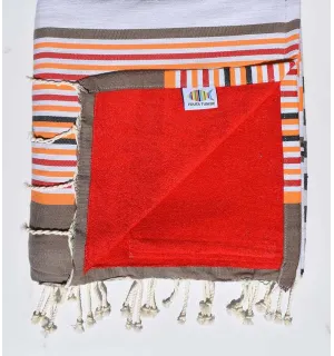 fouta doublée éponge 5c, rouge,beige corindon,gris,orange,noir