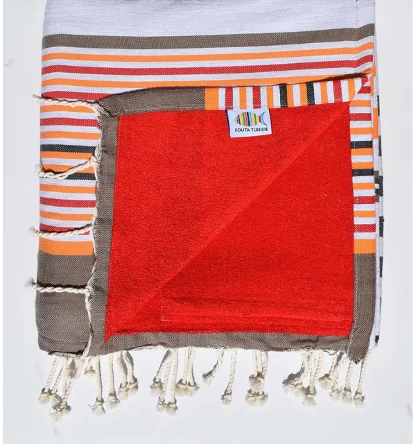 fouta doublée éponge 5c, rouge,beige corindon,gris,orange,noir 
