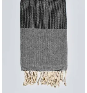 Fouta chevron noir et  gris ardoise 