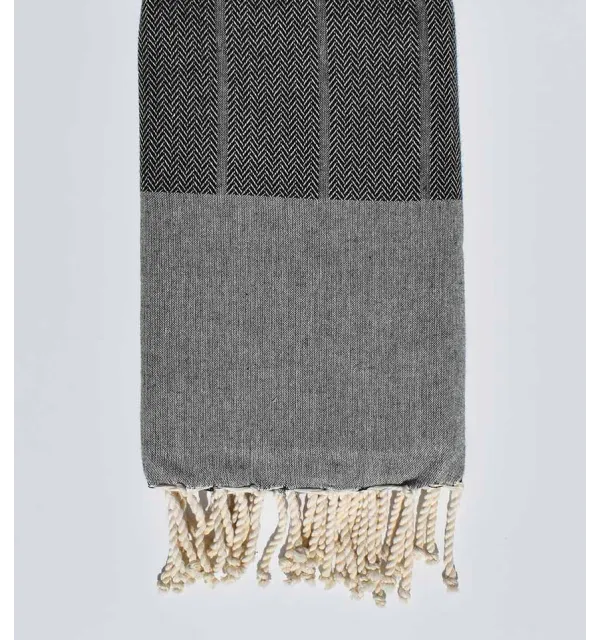 Fouta chevron noir et gris ardoise 