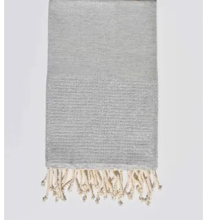 fouta plate gris clair  avec fil lurex  argenté 
