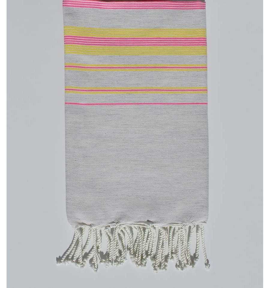 Fouta fadhila gris apus,rose et jaune