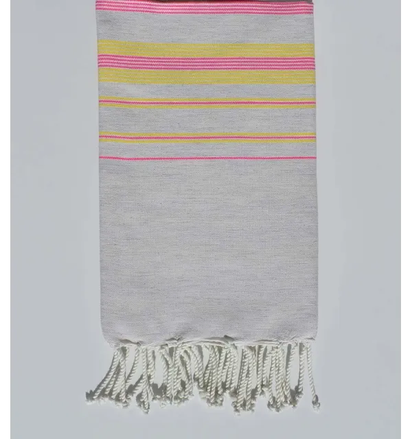 Fouta fadhila gris apus,rose et jaune 