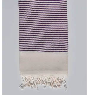 Fouta blanc crème rayée avec fil Lurex violet 