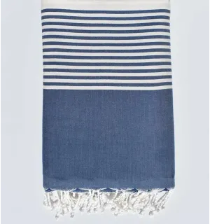 Jeté rayée bleu marine et écru 