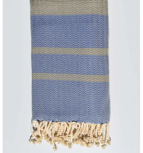 fouta chevron bleu roi et taupe 
