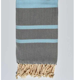 fouta chevron bleu ciel et bleu nuit 