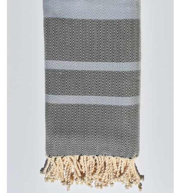 fouta chevron bleu fumée et bleu nuit 