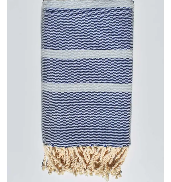 fouta chevron bleu roi et bleu maya 