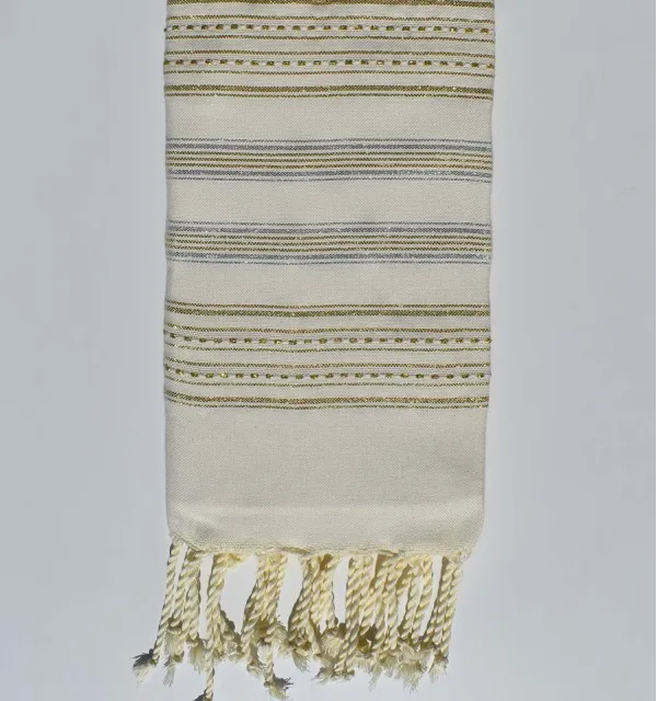 fouta plate ecru avec lurex argent et doré plate 