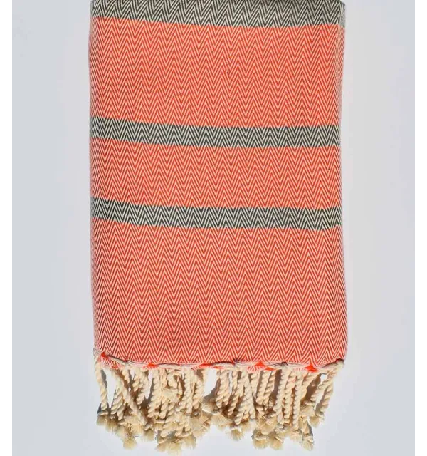 fouta chevron orange et taupe 