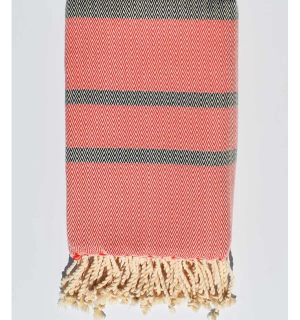 Fouta Tissage chevron rouge et noir 