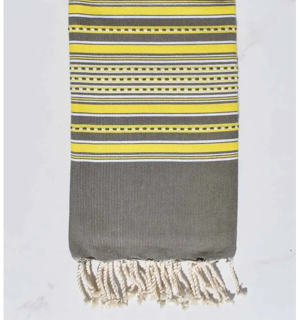 Fouta arabesque vert olive rayée jaune 