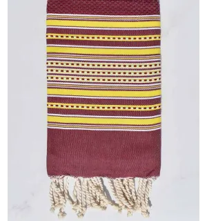 Fouta arabesque violet pourpre à rayures jaune 