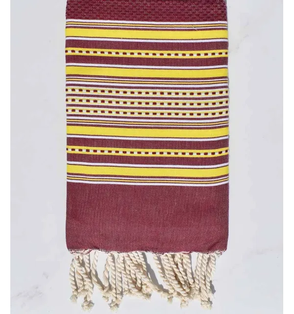 Fouta arabesque violet pourpre à rayures jaune 