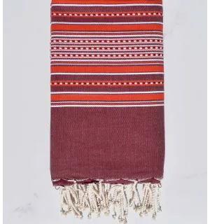 Fouta arabesque violet pourpre à rayures rouge 