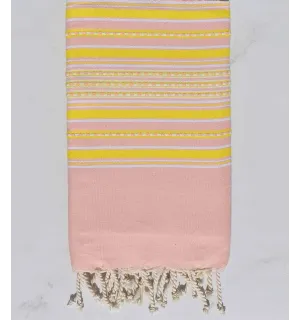 Fouta arabesque rose bébé rayée jaune 