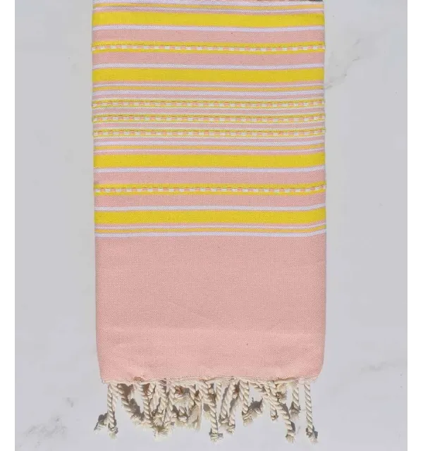 Fouta arabesque rose bébé rayée jaune 