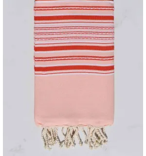 Fouta arabesque rose bébé rayée rouge 