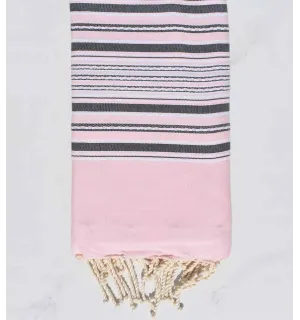 Fouta arabesque rose pastel rayée gris 