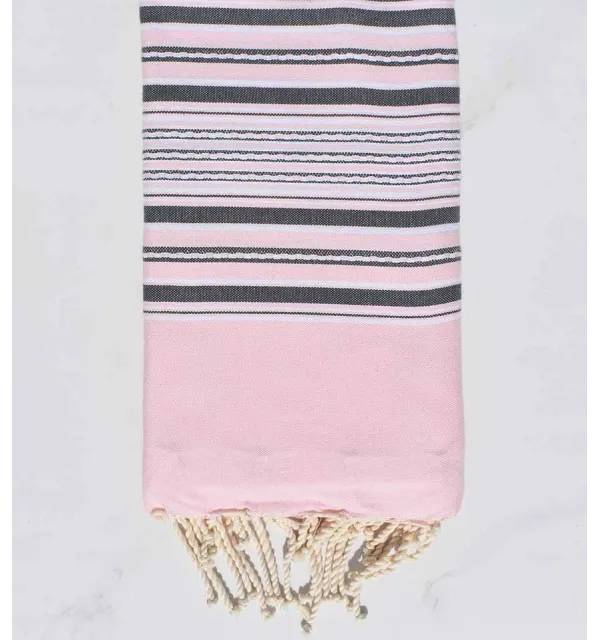 Fouta arabesque rose pastel rayée gris 