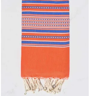 Fouta arabesque orangé foncé rayée bleu roi 