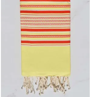 Fouta arabesque jaune rayée rouge 