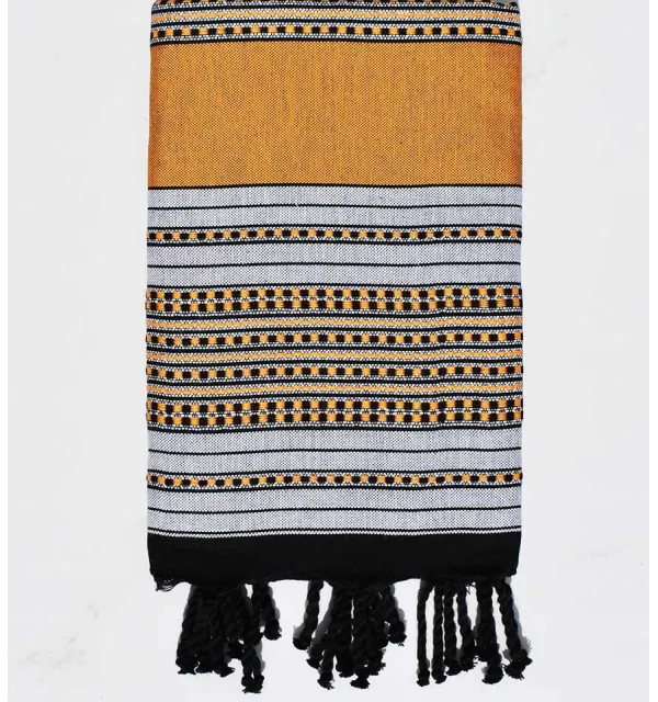 Fouta arabesque jaune moutarde 