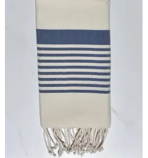 Fouta arthur blanc crème et bleu denim 