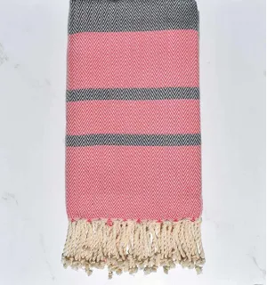 Fouta de plage chevron rose et bleu nuit 