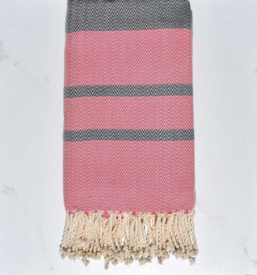 Fouta de plage chevron rose et bleu nuit