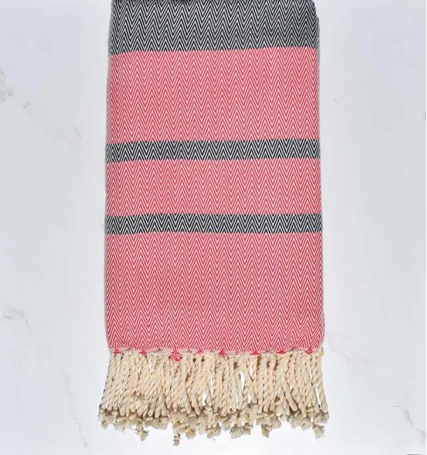 Fouta de plage chevron rose et bleu nuit 