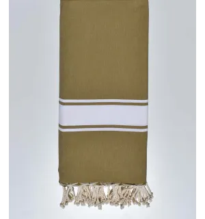 Jeté vert beige bande blanche 