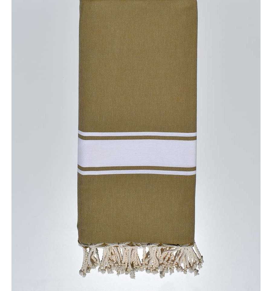 Grande fouta vert beige bande blanche