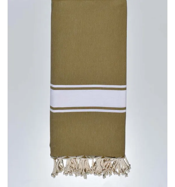 Jeté vert beige bande blanche 