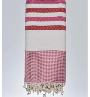 Jeté blanc écru, rose et rouge 