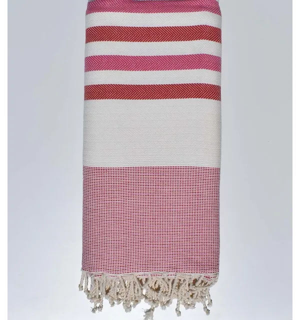 Jeté blanc écru, rose et rouge 