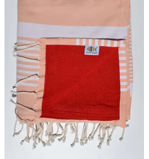 fouta arthur doublée éponge péche et rouge