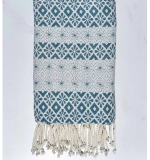 Fouta fleuri bleu canard