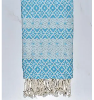 Fouta fleuri bleu ciel 
