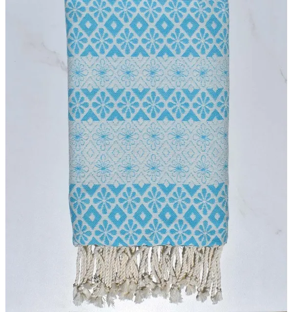 Fouta fleuri bleu ciel 