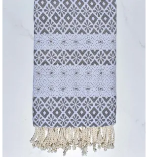 Fouta fleuri gris - 1 2
