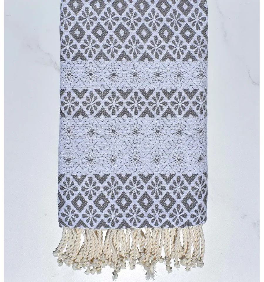 Fouta fleuri gris