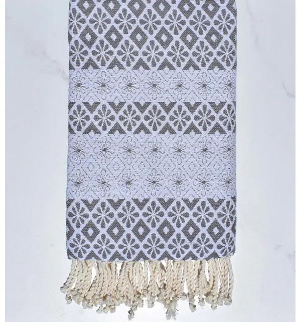 Fouta fleuri gris 